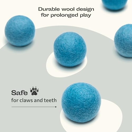 MEOWFIA Wool Ball Toys - 6-Pack of Safe for Cats and Small Dogs Balls - 1.5 Inch Felted Wool Cat Toy and Dog Toy - Perfect with Cat Cave - Silent - Mini Tennis Balls - (2in/Aquamarine) - size: 2.0 Inch