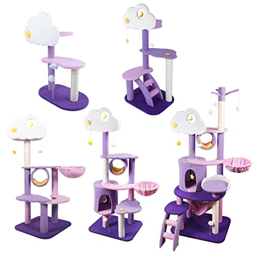 59 Inch Cloud Cat Tree for Indoor Large Cats, Cute Purple Pink Cat Tower - size: 59 Inch Cat Tree