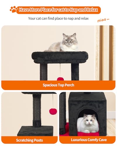 Cute Cat Tree Kitten Cat Tower Condo Cat Furniture Sisal Scratching Posts K - color: RedBlack