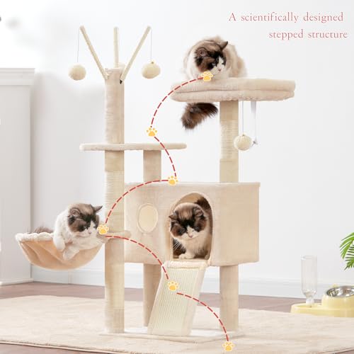 Hey-brother Cat Tree Tower with Removable Toys, Scratching Posts, MPJ008SM - color: Beige