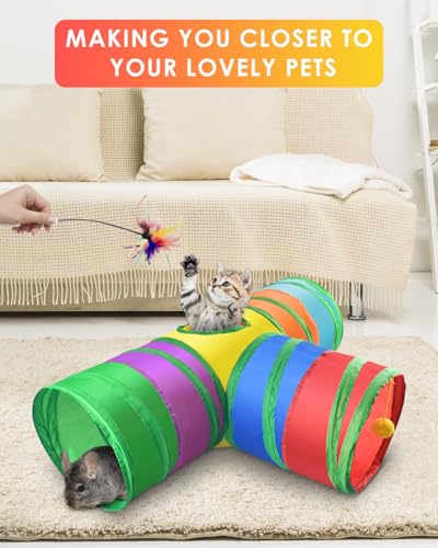 Bissap Collapsible Rabbit Tunnel, 3‑Way Hideout Toy for Small Pets - color: Rainbow, size: Large