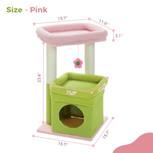 PEQULTI Small Cat Tree Tower for Indoor Cats, Sisal Post & Cozy Condo, Pink - color: Pink, size: M(15.7"L x 15.7"W x 26.7"H)