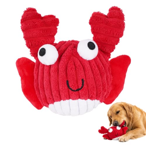 Crab Plush Dog Toy, 2-in-1 Rip & Reveal Interactive Dog Toy with Squeaky Spiky Ball Inside, Crinkle Wings, Soft Plush Chew Toy for Small Medium Large Dogs - color: Red