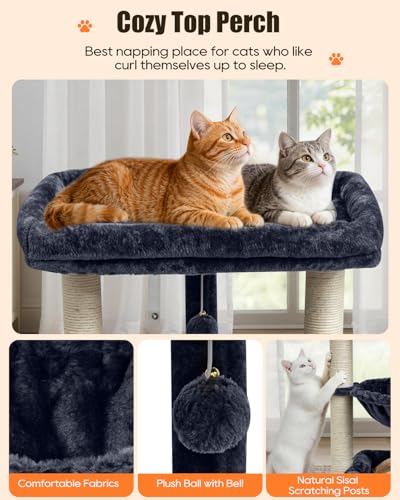 SYANDLVY 3 Level Small Cat Tree with Top Perch, Middle Hammock & Bottom Bed - color: Smoky