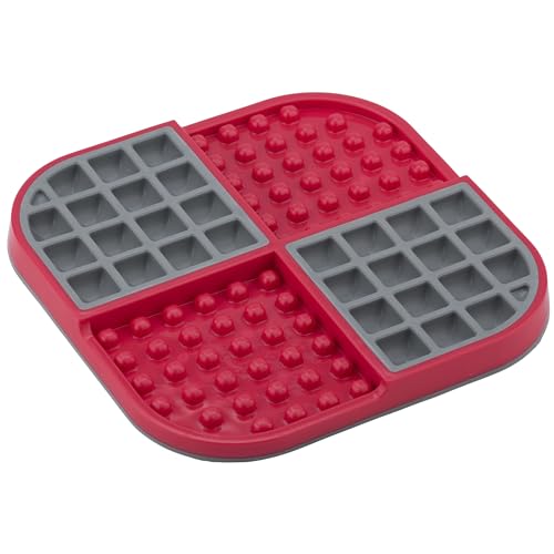 LickiMat Slomo, Cat Slow Feeder Lick Mat, Boredom Anxiety Reducer; Perfect for Food, Treats, Yogurt, or Peanut Butter. Fun Alternative to a Slow Feed Cat Bowl or Dish, Red - color: Red