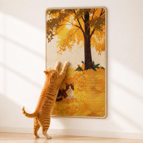 Sisal Cat Scratching Mat, Wall Mounted or Floor Scratch Pad, Non-Slip Backing with Adhesive Strips, Furniture Protector for Cats, Durable Natural Fiber, Low Shedding, 23.6 x 15.7 Inch