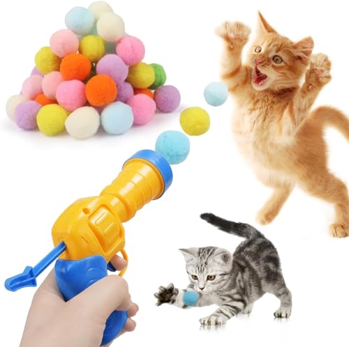 Mewlmart Interactive Cat Toys - Indoor Cat Enrichment with Launchers, Pom Pom & Puff Balls (100 Balls) - size: 100 Pcs
