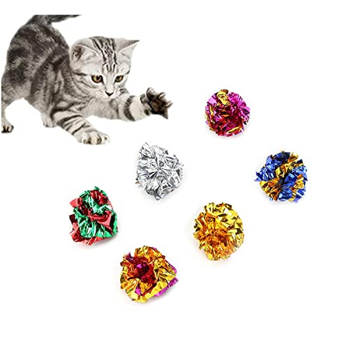 ISMARTEN 12 Packs Crinkle Balls Cat Toys for Indoor Cats, Lightweight Shiny Crinkle Paper Ball for Kitten (Random Color) (2.36 in) - size: 2.36 in