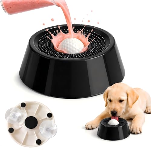 Dog Lick Ball Slow Feeder, Rolling Sphere Interactive Pet Toy with Suction Cups, Calming Slow Feeding Bowl for Liquid Treats & Peanut Butter, Anxiety Relief Licking Toy for Dogs & Cats（Black - color: Black
