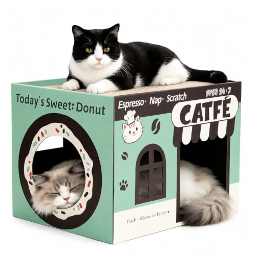 Cardboard Cat Scratcher House, Corrugated Scratching Pad with 2 Pads, Green - size: New-Green