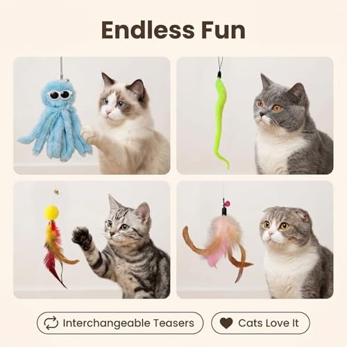 Octopus Cat Wand Toy Blue, Interactive Cat Toy Kit: Fun Wand Toy with Retractable Wand & 3 Feather Refills, Cat Feather Toy for Play Chase Exercise