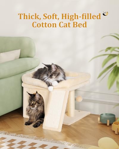 Aechonow Small Cat Tree Tower for Large Cat, Cat Bed House with Large Perch - color: L—14''Beige