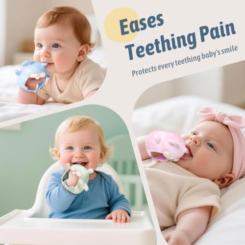 akolik Baby Teething Toys,Teething Relief Teether Toys for Babies 3-6-9-12 Months,Silicone Teething Mitten Toys,Anti Dropping Wrist Hand Teethers Baby Chew Toys,Baby Essentials(Pink) - color: Pink