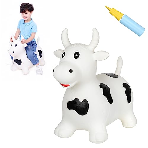 INPANY Bouncy Horse, Cow Hopper for Cowboys, Kid Gifts Toy, Pump Included - color: White Bull