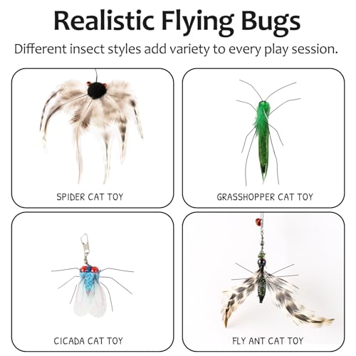 Cat Wand Toy, 4PC Flying Bug Toys for Cats(4PC Bug Refills) - size: 4PC Insects Refills