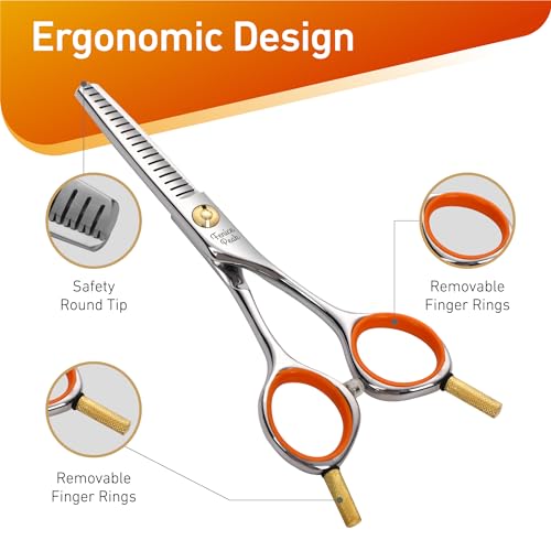 5'' Small Thinning Scissors Lightweight Dog and Cat Grooming Scissors with Safety Round Tip JP440C Stainless Steel Sharp Blades for Body Facial Nose Ear and Paw Hair Easy Use - color: Thinner, size: 5"