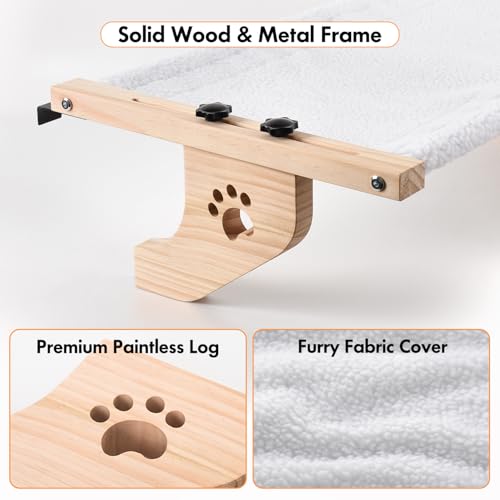 AMOSIJOY Cat Windowsill Perch with Wood & Metal Frame for Large Cat, 21.7in - color: White, size: 21.7''L x 15''W
