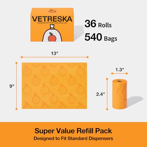 VETRESKA Citrus Scented Dog Poop Bags, 540 Counts, Leak Proof - color: Citrus, size: 1 Count (Pack of 540)