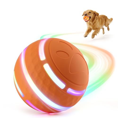 Interactive Dog Toys Ball - Smart Rolling Bouncing Ball with Colorful Lights, Chew Resistant Material, USB Rechargeable, 3 Play Modes Automatic Moving Ball for Small Medium Dogs
