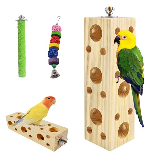 Wooden Bird Foraging Toys, Bird Chew Toys Parrot Perches for Cage Cockatiel Shredding Wood Stand & Enrichment for Budgie Lovebird Conure