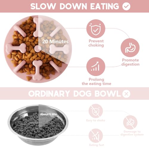 Soft Silicone Anti-Choking Puzzle Slow Feeder Insert, Compatible with Regular Elevated Dog Bowls Slow2.0 - color: Pink, size: Medium