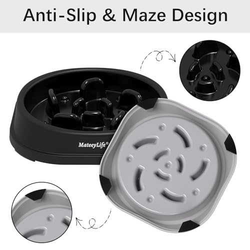 MateeyLife 2-Pack Slow Feeder Dog Bowls, 1 Cup, Dog Puzzle Feeder Bowl - color: B-Gray&Black, size: Small
