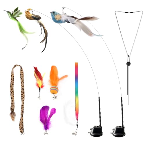 Interactive Cat Toy for Indoor Cats, Suction Cup Feather Bird Toy