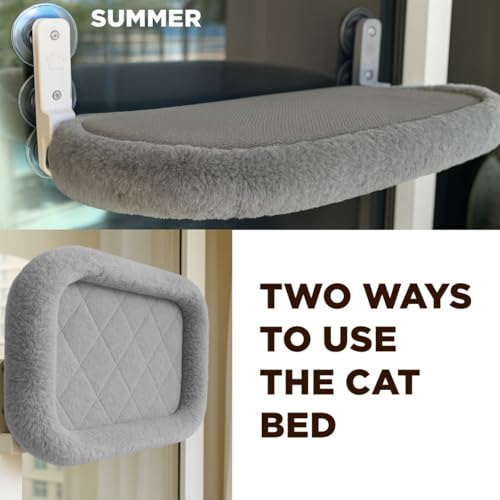 Cat Window Perch – Strong 6 Suction Cup Foldable Cat Hammock Bed for Large Cats and Kittens That Holds up to 50 lbs with Washable Reversible Cover, Sturdy Metal Frame for Window (Gray) - color: Gray