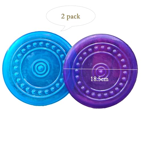 Dog Flying Discs Soft Teeth Cleanning Chew Toys,Rubber Material, Durable, Indestructible,2 Pack,18.5cm,90g,Blue and Purple Colors for Puppies Small Medium Dog Outdoor Training.