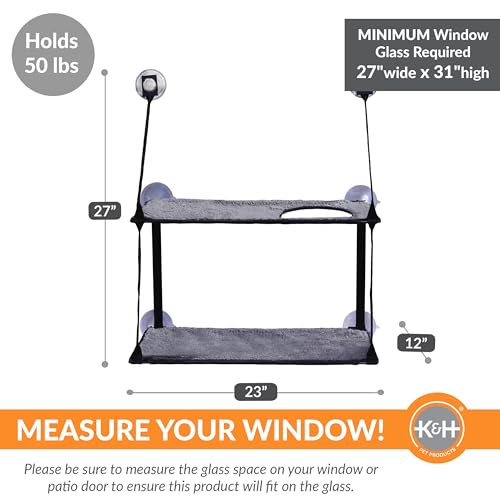 K&H Cat Window Perch, EZ Mount Double Stack Kitty Sill for Large Cats, Gray, 23 X 12 Inches (Pack of 6) - size: 23 X 12 Inches (Pack of 6), style: Double Stack
