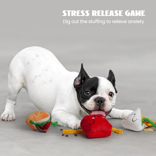 Nocciola Squeaky Hide and Seek Dog Snuffle Food Toys, Interactive Plush Stuffed Pet Supplies for Puppy Small Medium Breeds, Cute Burrow Cognitive Digging Treat Hiding Enrichment Puzzle Toy, 3 Packs - style: Food Dog Toys