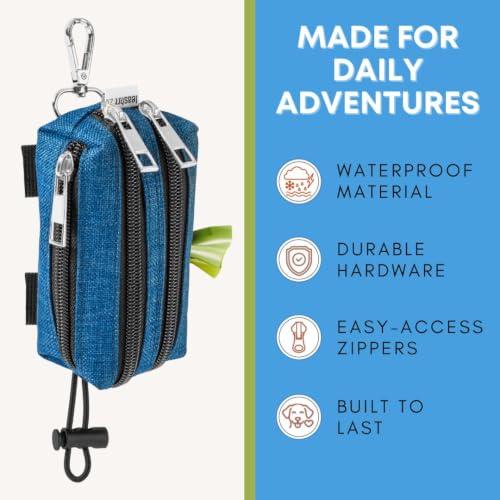 Dog Poop Bag Holder for Leashes and Treat Holder with 3 Waterproof Pouches - color: Midnight