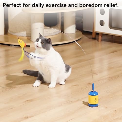 Migipaws Interactive Automatic Cat Teaser Wand Toy with Strong Suction Cup, 70cm Flexible Wire & DIY Bending Design, Rechargeable Cat Exercise Toy with Auto Timer for Indoor Cats (Blue) - style: Blue