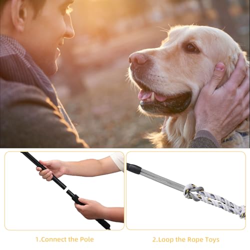 Gingull Outdoor Flirt Pole for Dogs - Interactive Toy Teaser Wand for Dogs Outdoor Chase and Tug of War Heavy Duty Dog Flirt Pole, Durable Pet Toys for Dog, Black