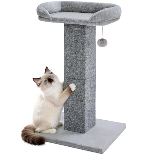 Made4Pets 32" Carpet Cat Scratching Post with Bed for Indoor Cats, Grey
