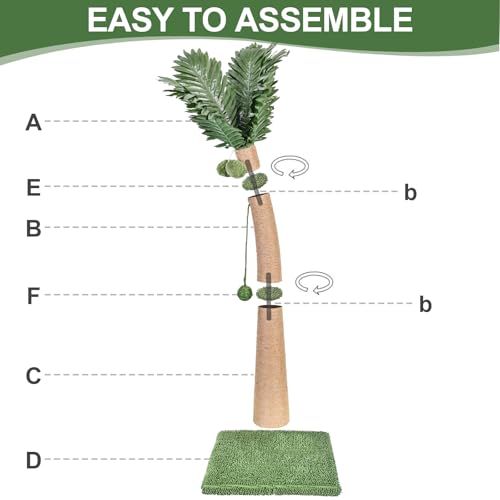 40'' Tall Cat Scratching Post Cat Tree, Curved Design Cat Scratcher Post with 3 Interactive Balls, Natural Sisal Rope Cat Scratching Posts for Indoor Cats Adults Kittens, Multi-Combinable (Style A) - size: Style A