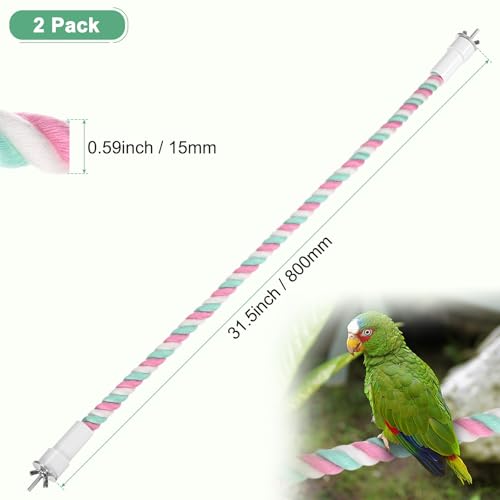M METERXITY 2-Pack Rope Perches for Bird Cages, 31.5 in Length Comfort Grip Flexible Rope Perch Beak & Paw Grinding for Parrots/Cockatiels/Parakeets, Bird Platform Sand [Pink Cyan] - color: Pink Cyan, size: 31.5 in