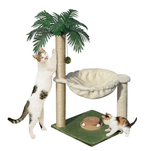 Fantasreen Cat Tree 28'' with Hammock & Interactive Toy for Indoor Cats - color: White-28 Inches