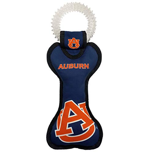 Pets First NCAA Auburn Tigers Dental Dog TUG Toy with Squeaker. Tough PET Toy for Healthy Fun, Teething & Cleaning Pets Teeth & Gum - color: Auburn Tigers