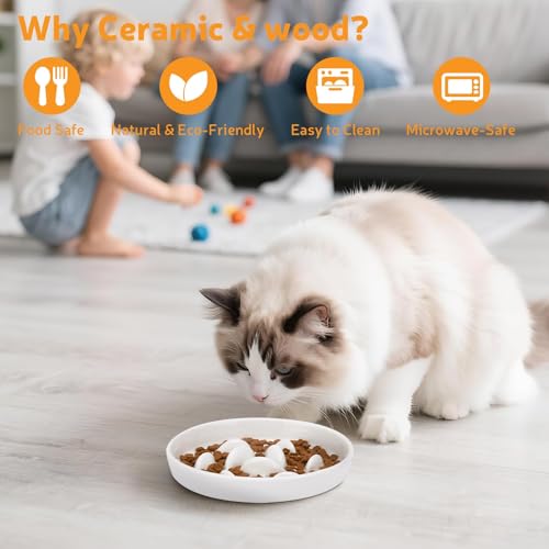 Ceramic Slow Feeder Cat Bowl 6.3" Wide (White) - color: Slow Feeder Bowl