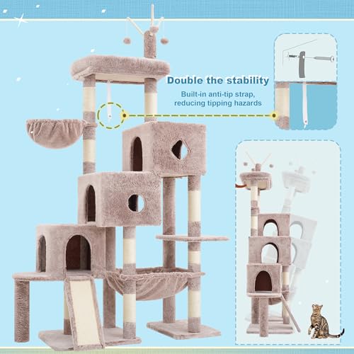 Hey-brother Cat Tree Tower with 3 Condos, Step Climbing Pathway MPJ081MU - color: Muchroom, size: 74.8 inches