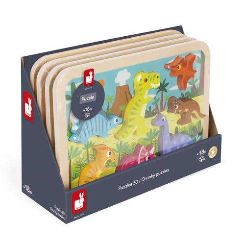 Janod - Chunky Wooden Puzzle - Dinosaur - 7 Pieces - style: Dinosaur