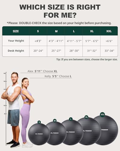 Trideer Yoga Ball for Exercise, Pregnancy, Exercise Ball, Pump Included - color: Black, size: S(15-18ines/38-45cm)