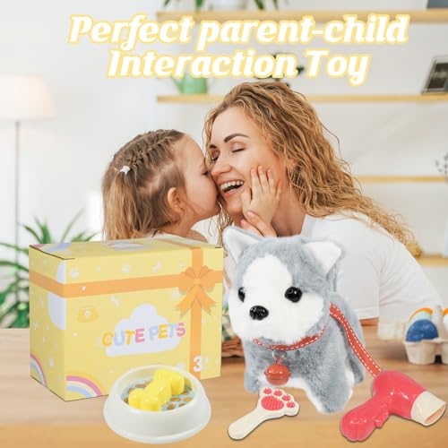 Plush Toys Walking Dog Toys that Can Walk, Bark and Wag Tail,Interactive Electronic Pet Toys Puppy with Leash,Easter Christmas Birthday Gift for Toddlers Kids - color: Siberian Husky