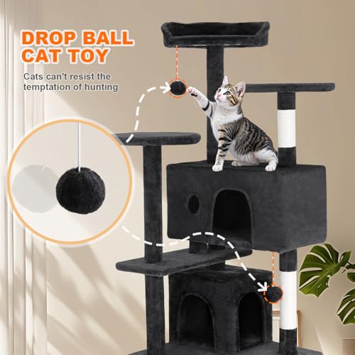 FDW | 54" Cat Tree Tower | Grey | Multi-Level Indoor Activity Center - color: Grey
