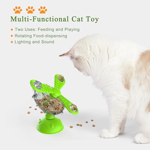 Rotating Pet Treat Dispenser Toy: 360-Degree Rotating Windmill Puzzle Toy, Window-Mounted Ferris Wheel Feeder with Suction Cups for Cats and Dogs, Suitable for Puppies (Blue) - color: Blue