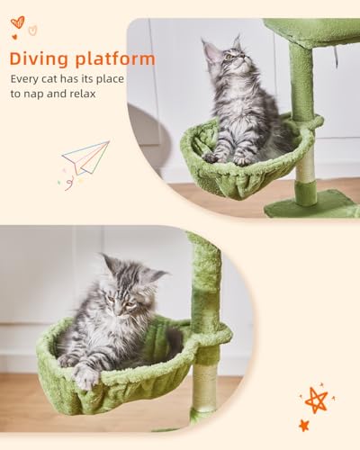 Taoqimiao Cat Tree, 38.5In Cat Tower for Indoor Cats, Suitable for Kittens - color: Green, size: 38.5 Inches