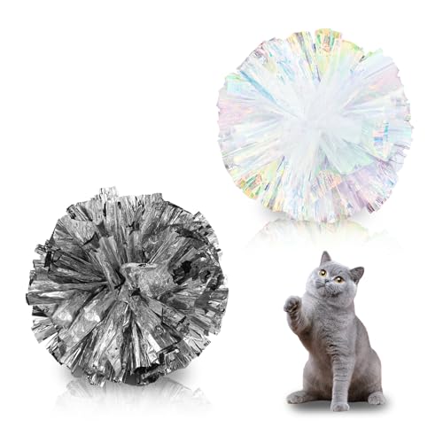Andiker 2 PCS Cat Crinkle Balls, 5.1 Inches Cat Balls with Soft Shiny Crinkle Paper Interactive Cat Toys for Indoor Cats Reducing Boredom and Keeping Fit for Cats and Kitten