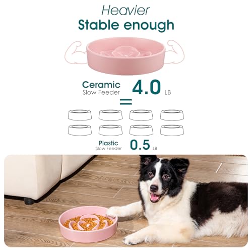 vancasso Ceramic Slow Feeder Dog Bowl, 3 Cups Puzzle Dish for Large Breeds - color: Pink, size: L - 3 Cups