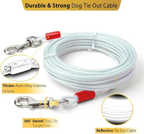 Patented 360° Swivel Dog Tie Out Stake Dog Anchor for Small to Large Dogs Up to 150lbs - Dog Yard Leash Stake with 5 Strong Tether Holds 1000lbs of Pull Force (Stake with 20ft Cable) - size: stake with 20ft cable